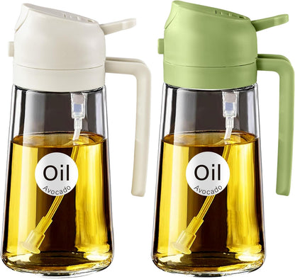 YARRAMATE 16oz/470ml Glass Olive Oil Sprayer for Cooking with Stickers, 2 in 1 Oil Dispenser for Kitchen Gadgets, Food Grade Premium Spray Bottle for Salad, Frying, BBQ (Creamy White)