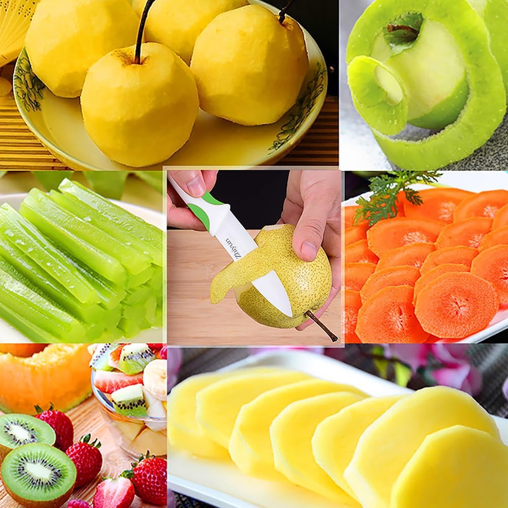 3 PCS Colorful Knivies Set, 4 Inch Ceramic knife 3 PCS Knives with Zirconia Blade and Sheath Covers,use for meat fruit vegetable and bread (green blue and pink)
