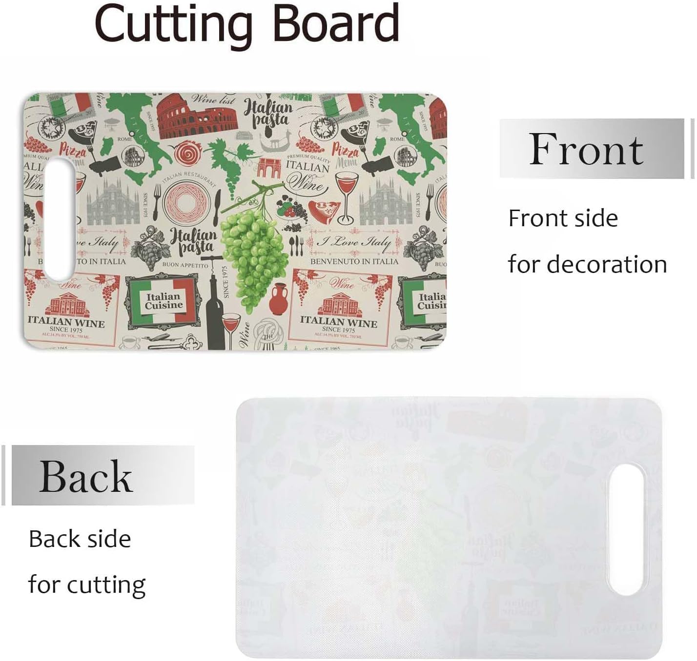 Coffee Set Cutting Board with Handles Coffee Maker Muffin Cup Flower Hot Drink Love Cutting Boards Plastic Safe Chopping Board for Kitchen 16" x 10" x 0.24"