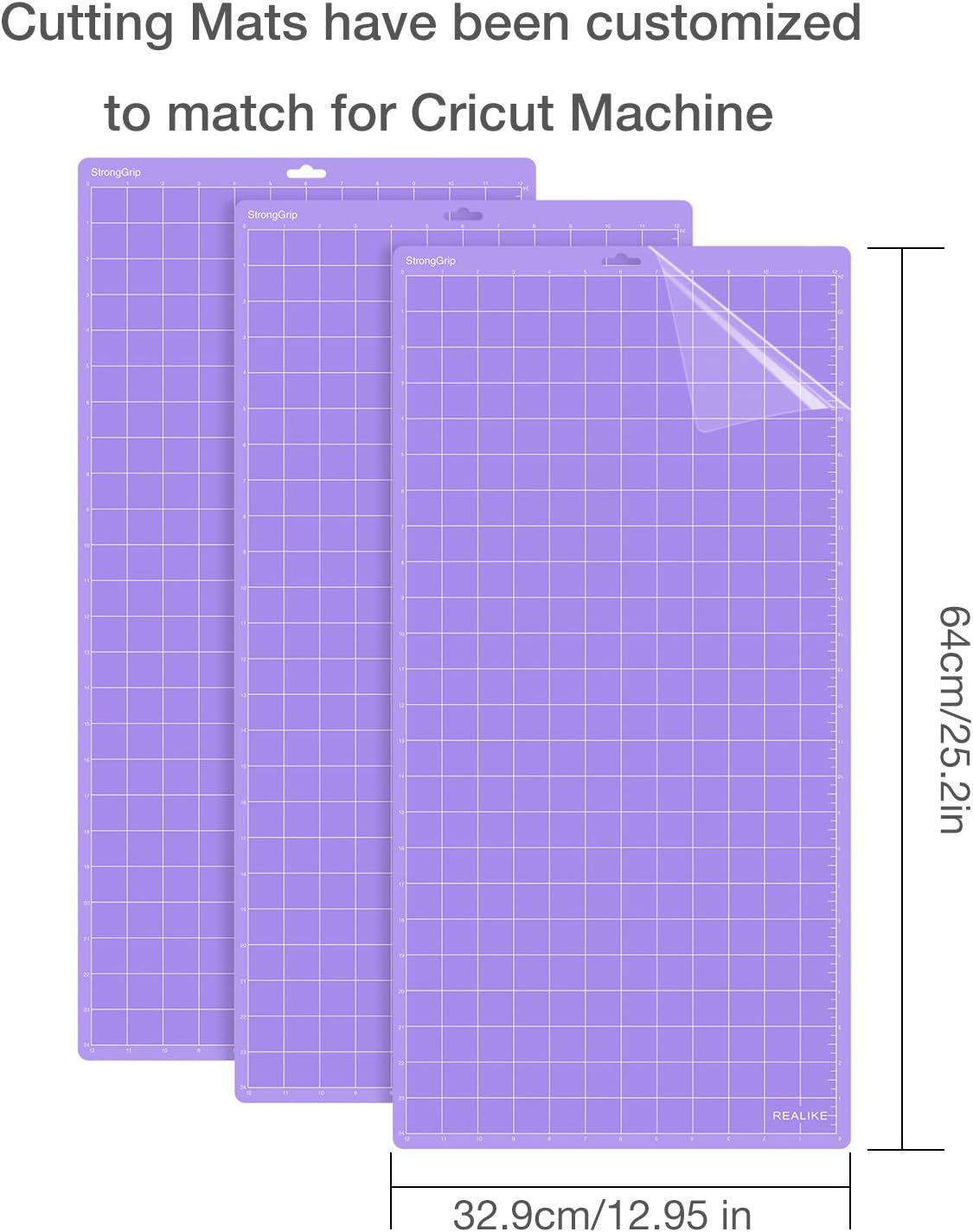 REALIKE 12x12 Lightgrip Cutting Mat Compatible with Cricut Maker 3/Maker 4/Maker/Explore 3/4/Air 2/Air/One(3 Mats), Gridded Adhesive Non-Slip Cut Mat for Crafts, Quilting, Sewing and All Arts