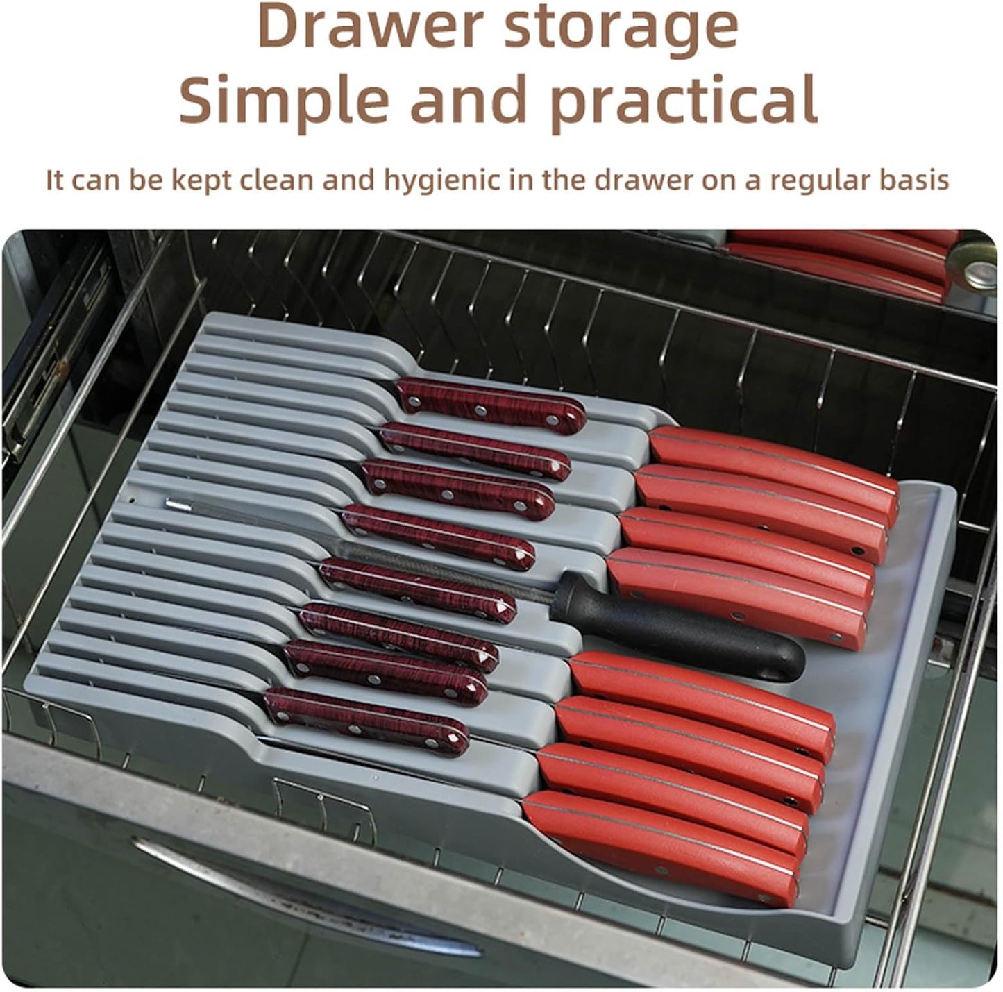 Drawer Knife Organizer, Kitchen Plastic Drawer Knife Block Holder Storage Sets for 16 Knives and 1 Sharpening Steel Extra Large Steak Chefs Knives Holder