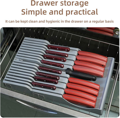 Drawer Knife Organizer, Kitchen Plastic Drawer Knife Block Holder Storage Sets for 16 Knives and 1 Sharpening Steel Extra Large Steak Chefs Knives Holder