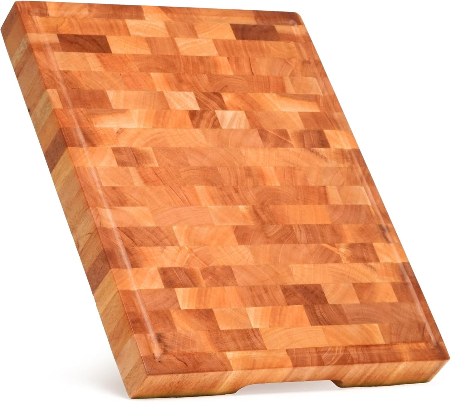 SHUMARU Mahogany End Grain Cutting Board, 17×13×1.6 in – Handmade Butcher Block, Knife-Friendly, Juice Groove, Non-Slip Feet