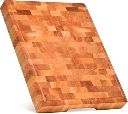 SHUMARU Mahogany End Grain Cutting Board, 17×13×1.6 in – Handmade Butcher Block, Knife-Friendly, Juice Groove, Non-Slip Feet