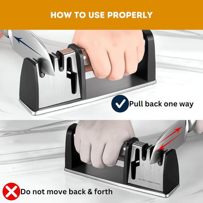 Knife Sharpener, 4 in 1 Manual Kitchen Knives & Scissors Sharpener – Diamond, Tungsten & Ceramic Blades, Ergonomic Non-Slip Knife Sharpening Kit, Compact, Easy & Safe to Use, Black