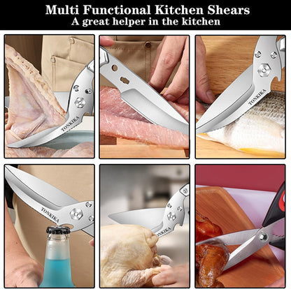 Heavy Duty Kitchen Shears, 2 Pack Detachable Poultry Scissors, Silver Black, Ambidextrous, Dishwasher Safe