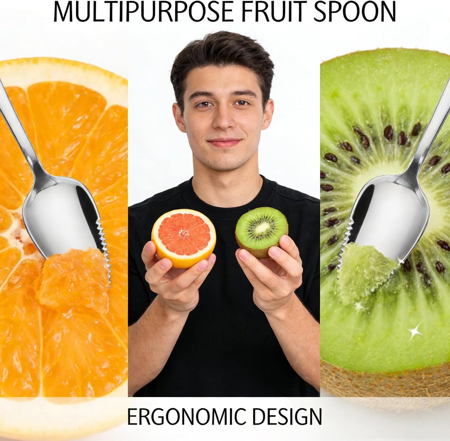 2 Pack Grapefruit Spoons Serrated Edge Stainless Steel, Polished Finish Dishwasher Safe Citrus Fruit Spoons for Grapefruit Orange Kiwi