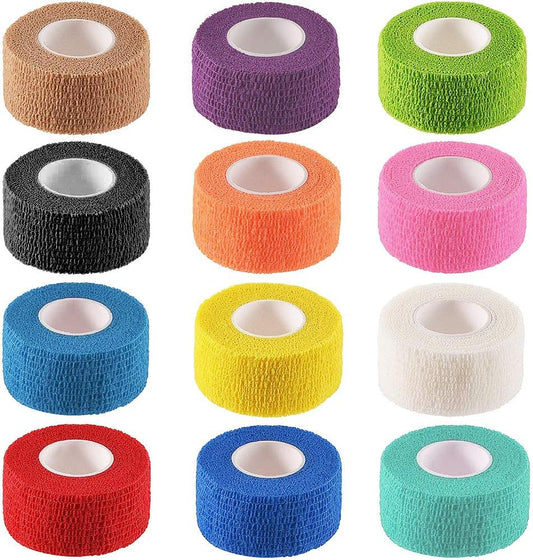 Noverlife 12 Colors Non-wonven Self Adhesive Bandage Wrap for Finger Guard Nail Protector, 2.5cm x 4.5m / 1" x 5yd Waterproof Cohesive Elastic Tape Sports Fixing Band Stretch Wrap