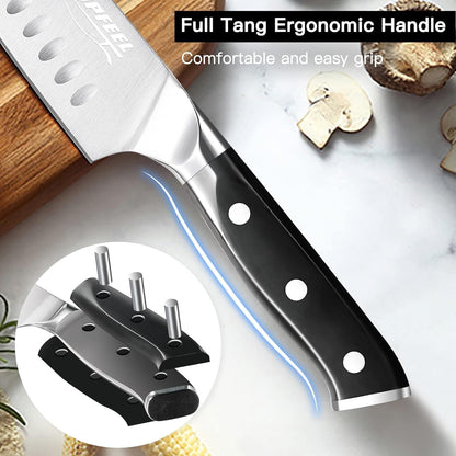 Topfeel 6Pcs Kitchen Knife Set with In-Drawer Bamboo Knife Organizer- 3.5-8 Inch Set Kitchen Knives German High Carbon Stainless Steel Sharp Knife, Knives Set for Kitchen with Ergonomic Handle