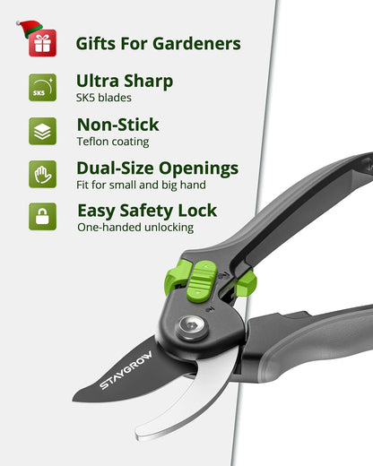 2pcs 6.5" Pruning Shears for Gardening, Ultra Sharp Garden Scissors for Precise Cuts, Stainless Steel Bonsai Clippers with Spring Loaded, 6.5 Inch Garden Shears (1pc Straight & 1pc Curved)