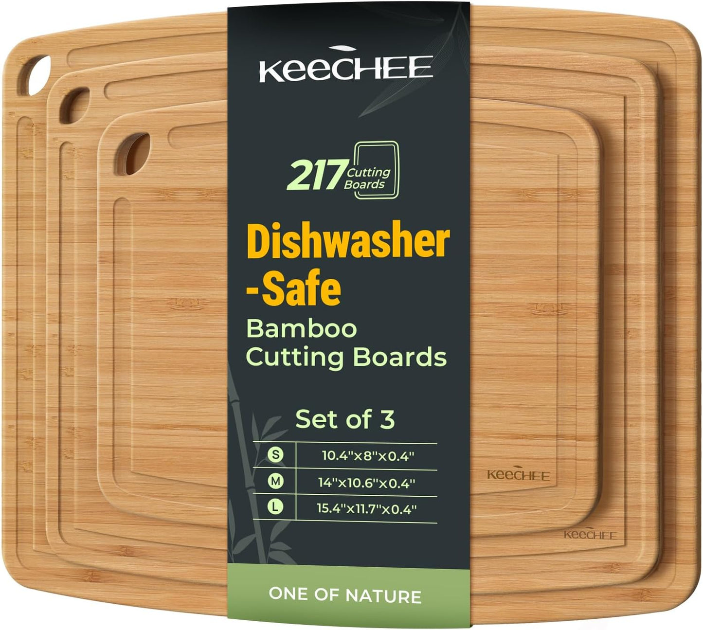 Keechee Dishwasher Safe Bamboo Cutting Board, Lightweight & Durable Wood Cutting Board, Reversible with Juice Groove, Easy to Store & Clean, Ideal Kitchen Gift for Home Cooks