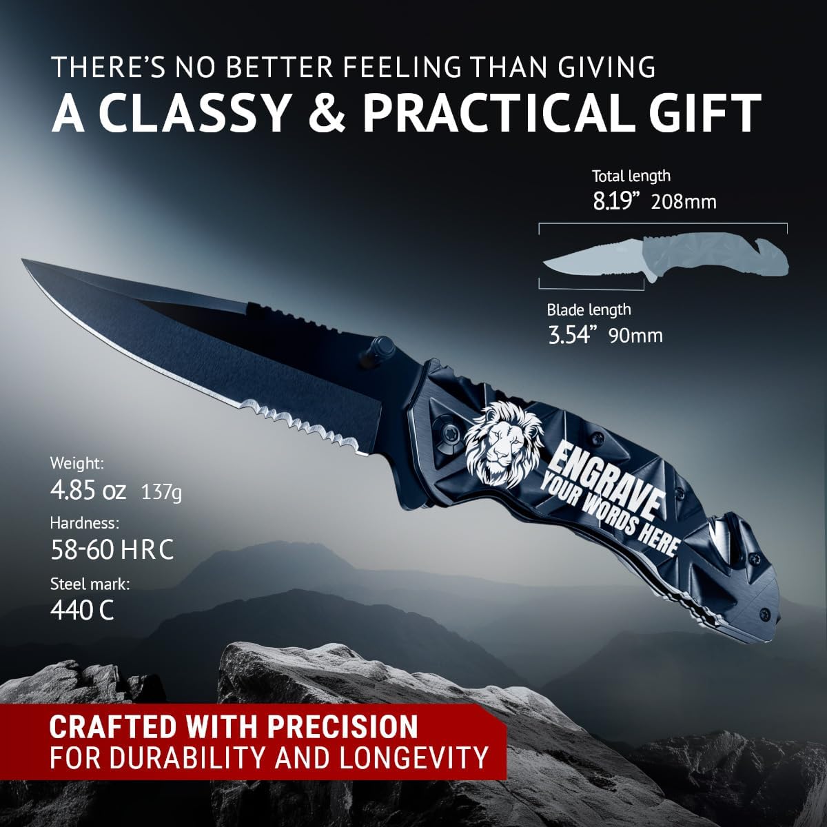 Pocket Knife for Men - Serrated Sharp 3.5" Folding Blade - Multifunction Tool with Wire Cutter Glass Breaker - Perfect Knives for Outdoor Cooking, Cutting Sashimi, Kitchen - Anniversary, Birthday Gifts Idea HB 207