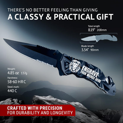 Pocket Knife for Men - Serrated Sharp 3.5" Folding Blade - Multifunction Tool with Wire Cutter Glass Breaker - Perfect Knives for Outdoor Cooking, Cutting Sashimi, Kitchen - Anniversary, Birthday Gifts Idea HB 207