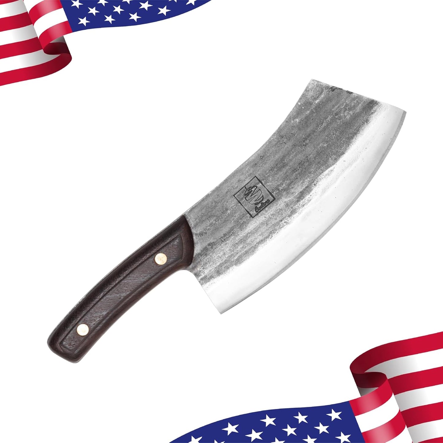 COOLINA Daozi 8" Butcher Knife, Hand-Forged High-Carbon Steel Cleaver for Heavy-Duty Meat Cutting, Slicing, Chopping, Brisket & BBQ, Full-Tang Forged Blade with Ergonomic Wood Handle