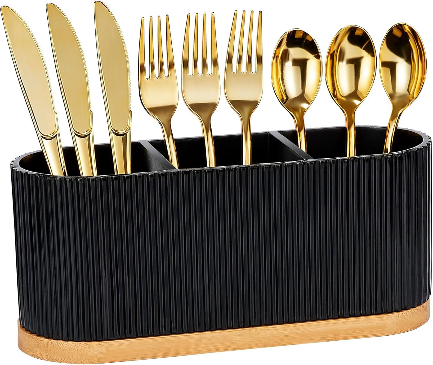 HouseJoy Countertop Silverware Holder, Silverware Caddy Organizer Holder for Forks, Spoons, Knives, Cutlery Caddy with 3 Compartments, Kitchen Utensil Holder for Party, Countertop