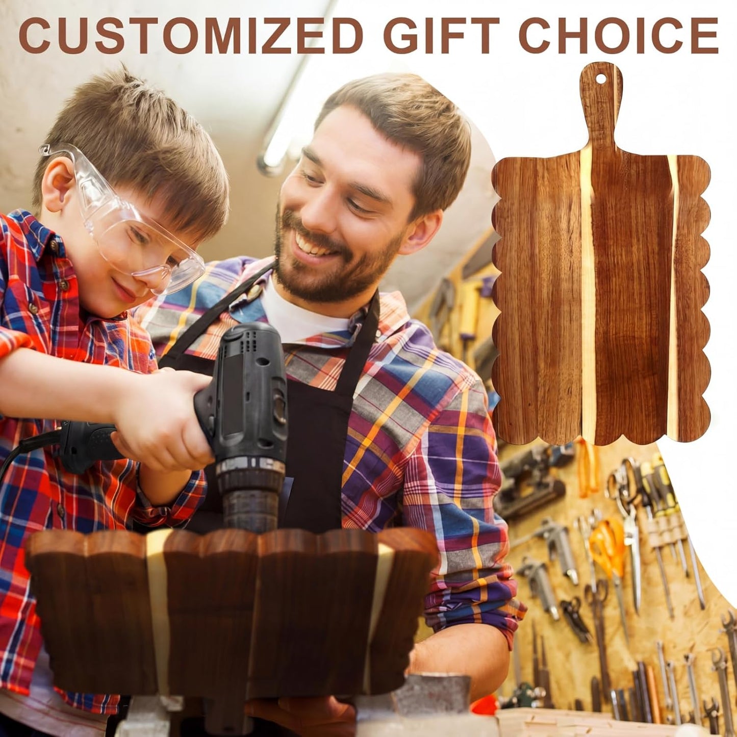 Patelai Wood Scalloped Cutting Board 18.5 Inch Decorative Wooden Charcuterie Board with Handle Engraving Christmas Wedding Engagement Housewarming Gift for Kitchen Display Snacks Cheese Appetizers