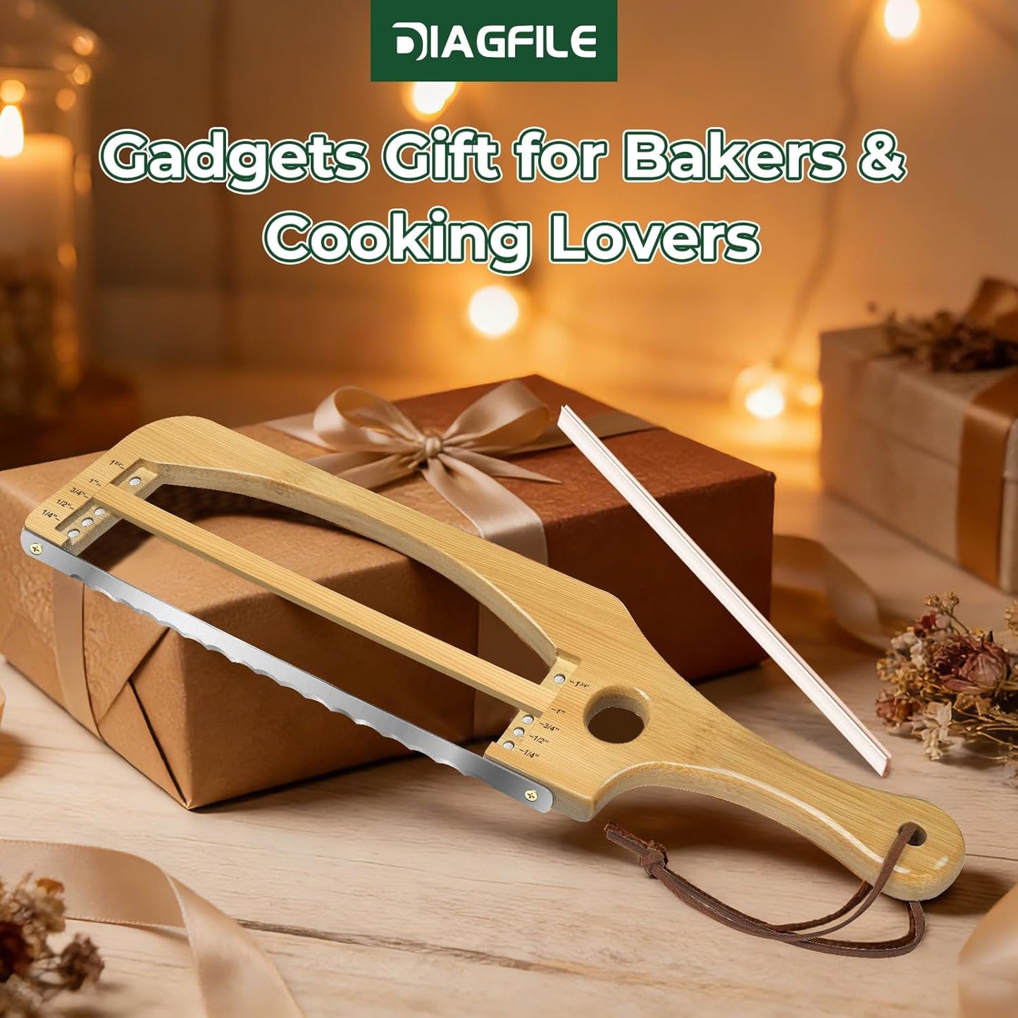 Adjustable Bread Slicer for Homemade Bread, 16.5'' Sourdough Bread Knife with Magnetic Adjustment Mechanism 5 Thickness Guides, Stainless Steel Serrated Bread Cutter for Bagels, Baguettes and More