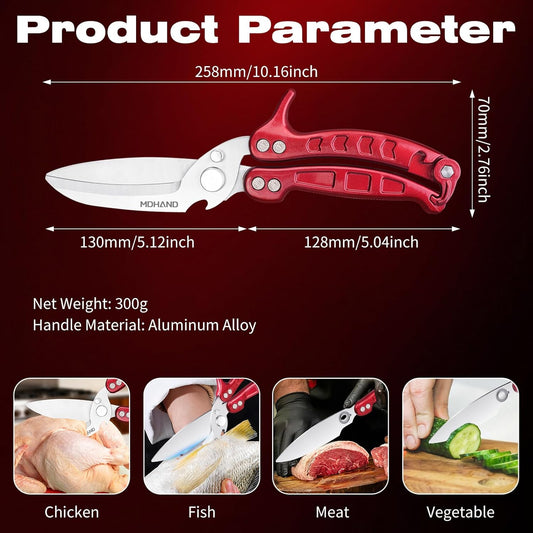 MDHAND Kitchen Shears - Heavy Duty Poultry Shears for Chicken Turkey Fish Fruit Vegetables and Meat Cutting - Stainless Steel Dishwasher Safe Food Kitchen Scissors with Anti-Slip Handle & Safety Lock