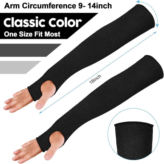 JaGely 6 Pairs Level 5 Cut Resistant Sleeves with Thumb Hole 18 Inches Arm Protection Sleeve Farmer Gardening (Black, Gray)