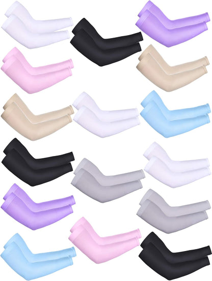 Bememo 16 Pairs Arm Sleeves for Men Women UV Protection Cooling Arm Sleeves Tattoo Sleeve Covers for Arms(Multicolor, Knitted Ice Silk)