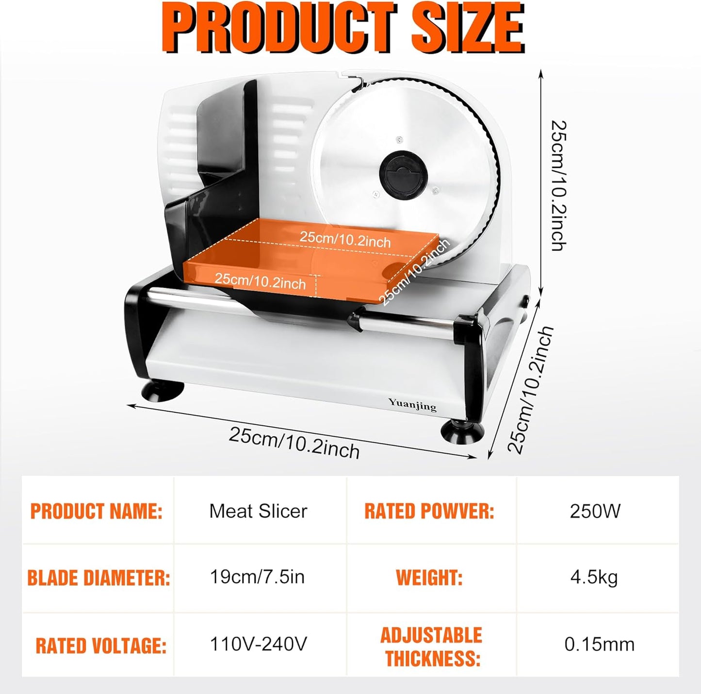 Meat Slicer 200W Electric Deli Food Slicer with 2 Removable 7.5" Stainless Steel Blade, Adjustable Thickness for Home Use, Child Lock Protection, Easy to Clean, Cuts Meat, Bread and Cheese