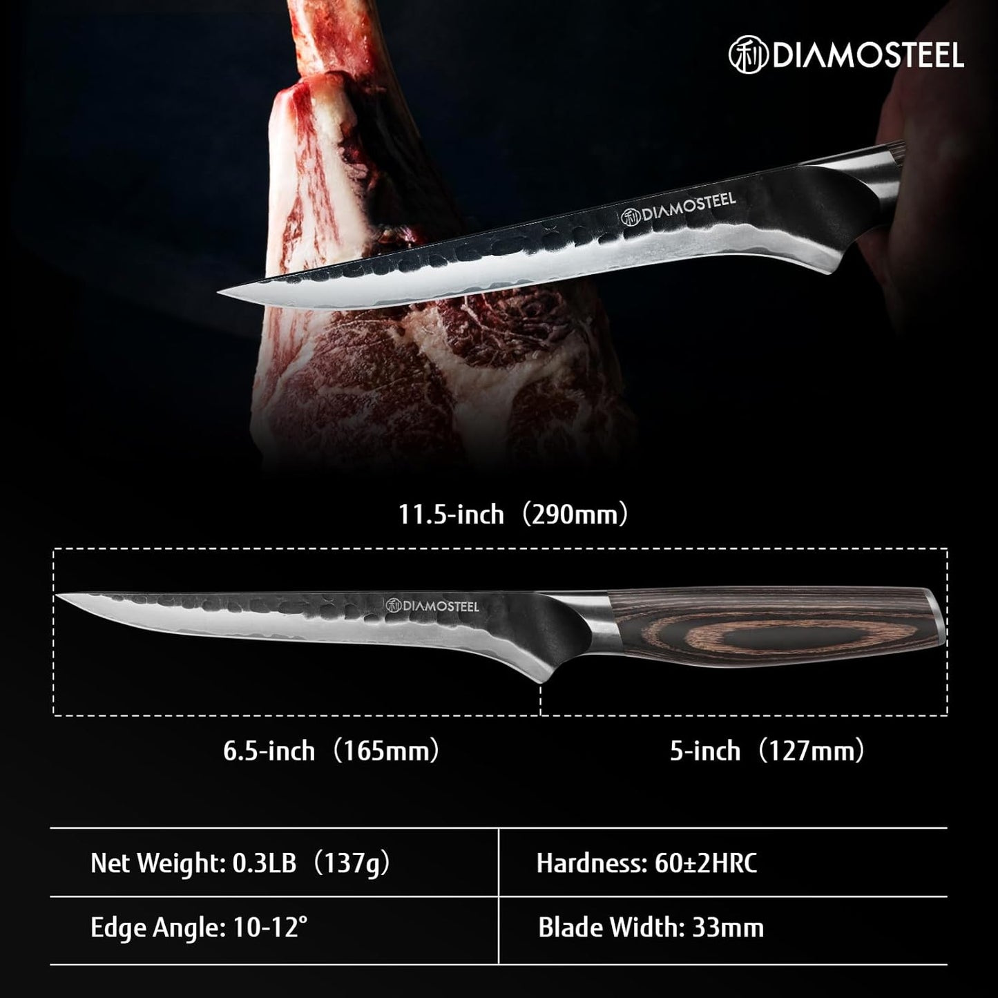 Santoku Knife - 7-Inch Professional Kitchen Knife - Hammered Black Oxide Blade Japanese 9CR18MOV High Carbon Stainless Steel Sharp Chef Knife - Ergonomic Pakkawood Handle with Present Box
