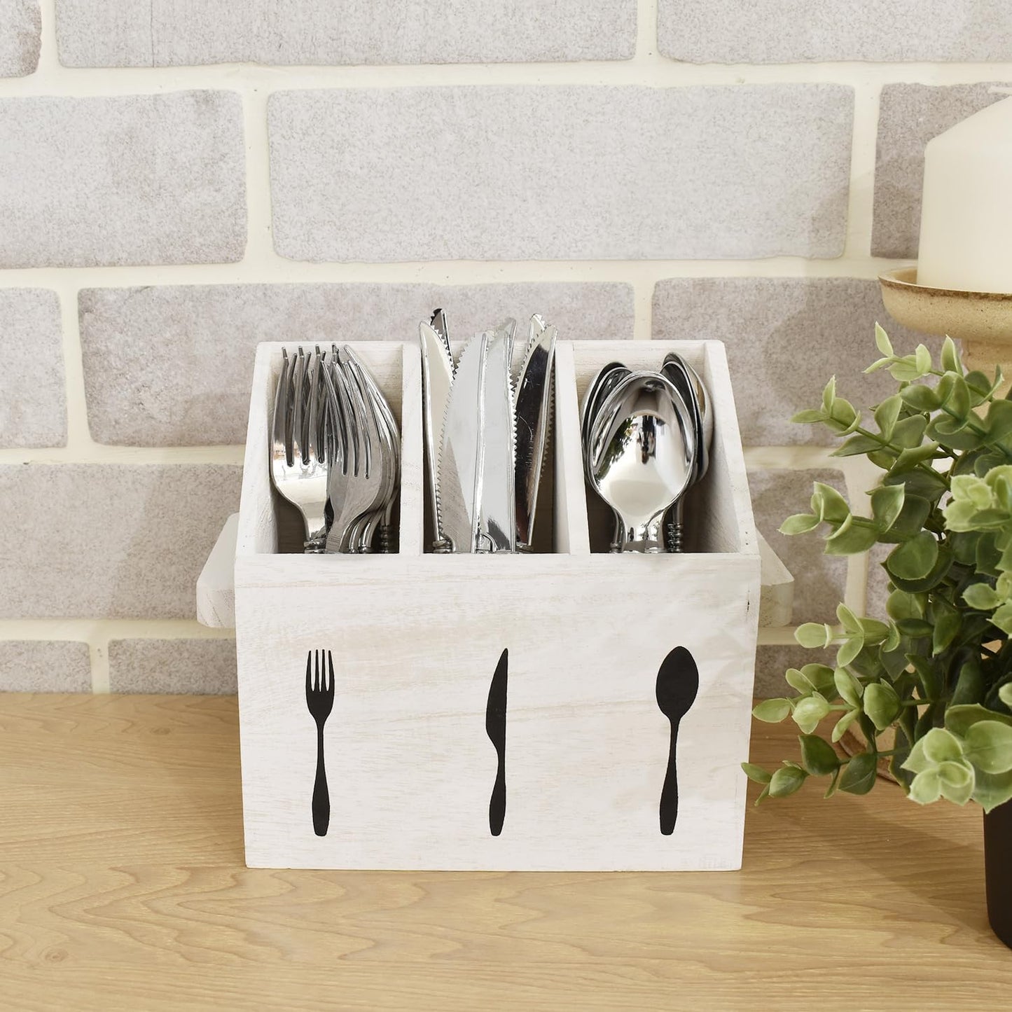 Ikee Design Wooden Utensil Caddy with Handles, Silverware Caddy, Silverware Holder for Countertop,Party,Camping and Kitchen, Organizer, Picnic Cutlery Holders, Black Color