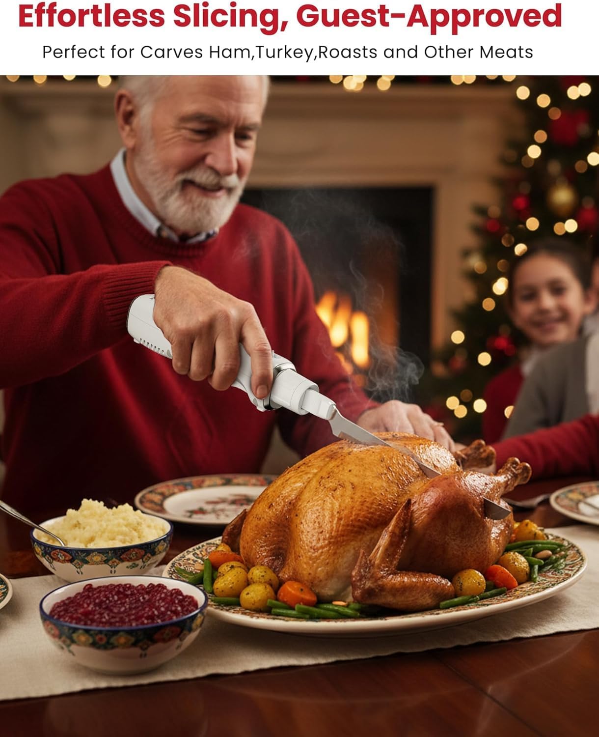 Keenstone Cordless Electric Knife, Upgraded Serrated Blade for Turkey, Meat Slicing, Fish Fillet & Bread, Ergonomic Design with Comfortable Contoured Grip for Kitchen & BBQ, USB-C Rechargeable
