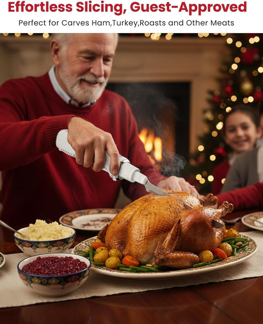 Keenstone Cordless Electric Knife, Upgraded Serrated Blade for Turkey, Meat Slicing, Fish Fillet & Bread, Ergonomic Design with Comfortable Contoured Grip for Kitchen & BBQ, USB-C Rechargeable