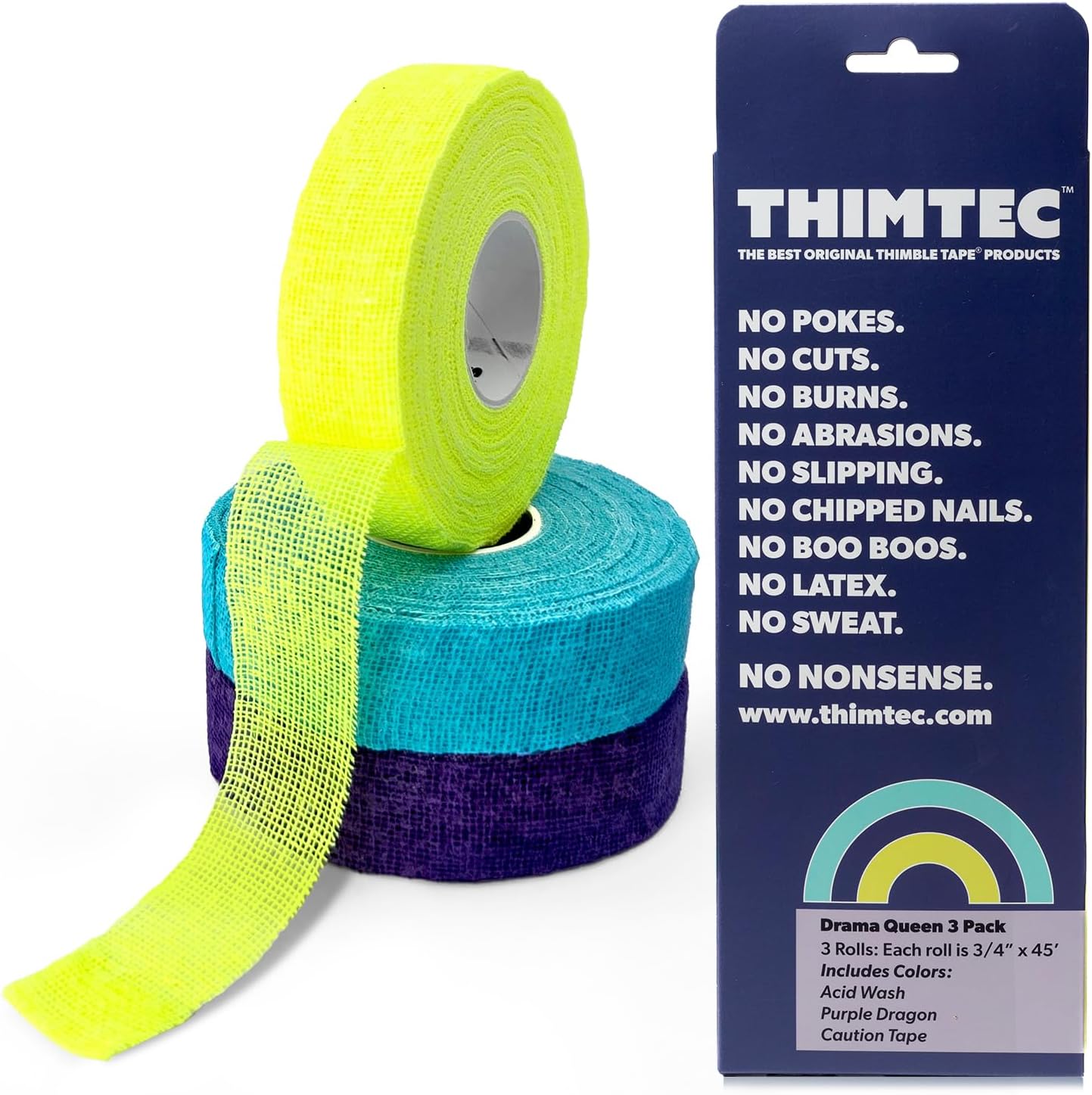 THIMTEC - The Original Thimble Tape for Hand Sewing - Fully Adjustable Nail & Finger Protector - A Smarter Alternative to Classic Knitting Thimbles - Multicolor, 3-Pack