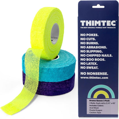 THIMTEC - The Original Thimble Tape for Hand Sewing - Fully Adjustable Nail & Finger Protector - A Smarter Alternative to Classic Knitting Thimbles - Multicolor, 3-Pack