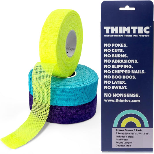 THIMTEC - The Original Thimble Tape for Hand Sewing - Fully Adjustable Nail & Finger Protector - A Smarter Alternative to Classic Knitting Thimbles - Multicolor, 3-Pack