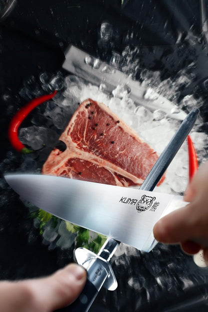 KUMA 8-Inch Multipurpose Chef Knife, razor sharp stainless steel blade, ergonomic handle for precision cutting, gift-ready for foodies