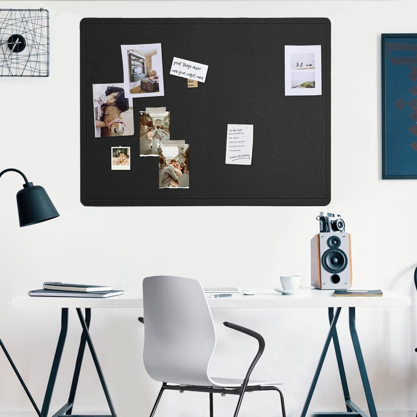Lightomorrow Bulletin Board, 36 x 24 inches Felt Board - Decorative Pin Board, Cork Board Alternative for Wall, 3' x 2' Foldable Self-Adhesive Vision Board Prayer Board with 20 Pushpins - Black