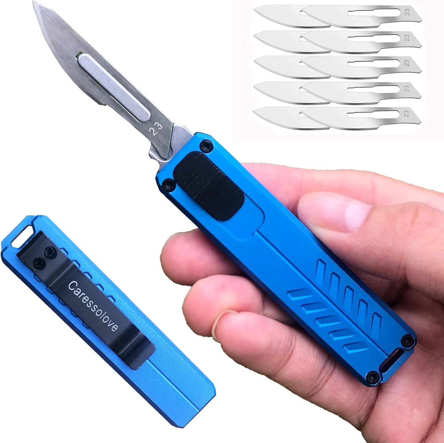 Automatic Utility Knife, Safety Auto Box Cutter Retractable, EDC Push Button Exacto Scalpel Knife, 10PCS #23 Razor Blades Pocket Knives with Clip