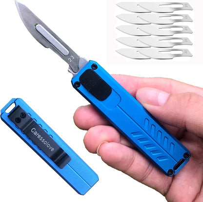 Automatic Utility Knife, Safety Auto Box Cutter Retractable, EDC Push Button Exacto Scalpel Knife, 10PCS #23 Razor Blades Pocket Knives with Clip
