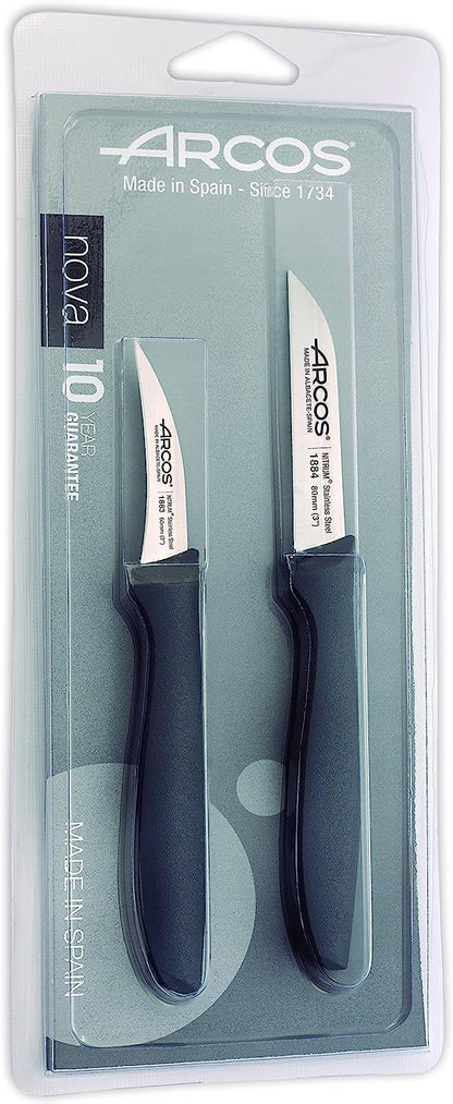 Arcos Set 3 pieces Paring Knife 3 Inch. 3 Paring Knives of Stainless Steel and Ergonomic Polypropylene Handle for Cutting Fruits, Vegetables and Tubers.. Series Nova. Color Black