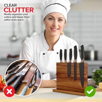 Modern Innovations Magnetic Knife Block, Double-Sided Magnet Knife Holder Stand, With Strong Enhanced Magnets, Kitchen Counter Organization Storage Rack, Wood Stand, Utensil Holders