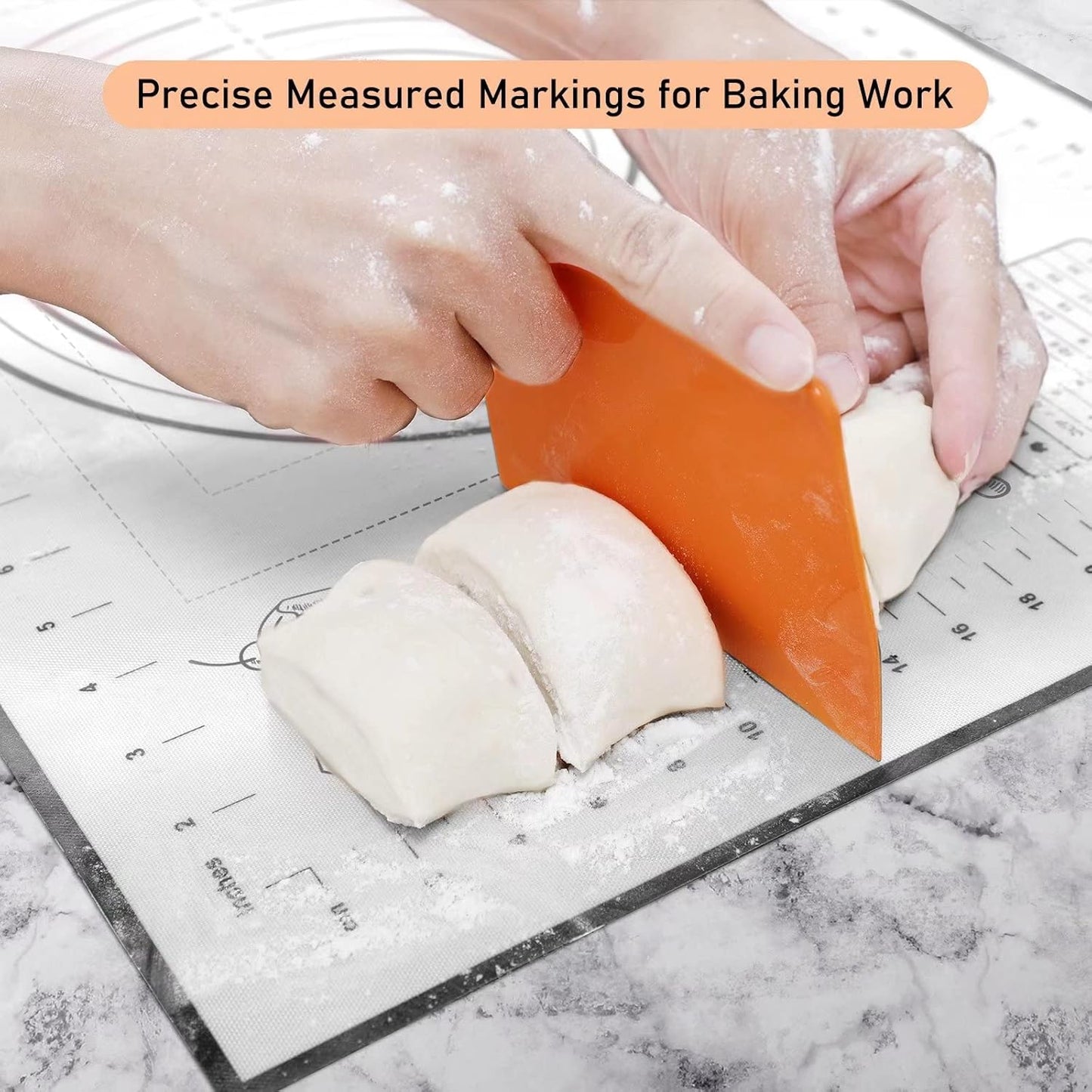 Silicone Pastry Baking Mat Dough - 16x24Inch Large Non Stick Slip Cookie Bread Rolling Mats Sheet, Kitchen Counter Kneading Cooking Board Pad Matt with Measurement for Pie Pizza Cookies Fondant Making