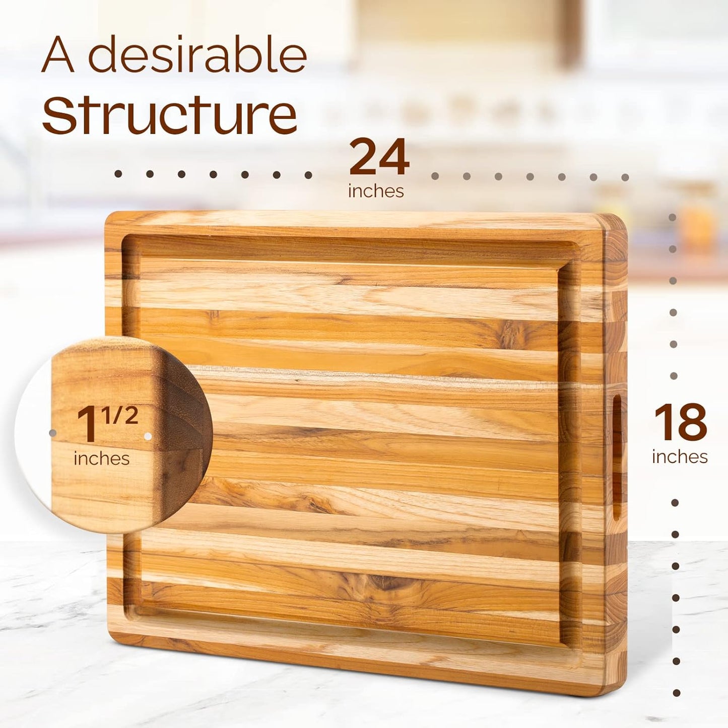 Yes4All Durable Acacia Cutting Boards for Kitchen, [17''Lx13''Wx1.5” Thick] Medium Edge Grain Cutting Board, Pre Oiled Wood Cutting Boards, Thick Chopping Board w/Juice Grooves and Easy Grip Handle