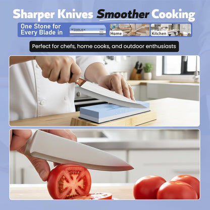 Premium Knife Sharpening Stone Set – Dual Grit Whetstones (400/1000 & 3000/8000), Leather Strop, Flattening Stone, Bamboo Base, Non-Slip Bases & Angle Guide for Kitchen, Chef & Hunting Knives