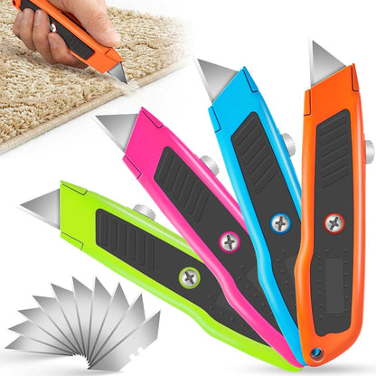Box Cutter Retractable, Heavy Duty Zinc Alloy Utility Knife, Razor Knife for Cardboard, Boxes and Cartons, Vinyl, Carpet, Leather, Box Opener for Home & Office, Extra 10 Replacement Blades