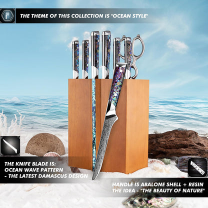 Fanteck 6" Boning Fillet Knife,Damascus Japanese Pro Vg10 67 Layer Sharp Curved Flexible Blade Kitchen Deboning Knives for Fish Poultry Chicken Meat Cutting-Full Tang Abalone Shell Handle&Wooden Cover