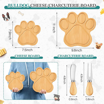 Ziliny Dog Paw Charcuterie Board Gift Set with Knives, Paw Print Cutting Cheese Board Dog Lovers Gifts for Women Acacia Wooden Puppy Platter for Christmas Housewarming Pet Lover Kitchen
