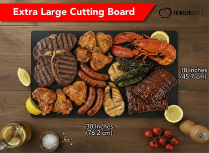 Thirteen Chefs 30x18 Extra Large Cutting Board for Fish, Meat, BBQ - 1/2 Inch Thick Black Plastic, Commercial Grade HDPP Poly with NSF Stamp, 10 pounds