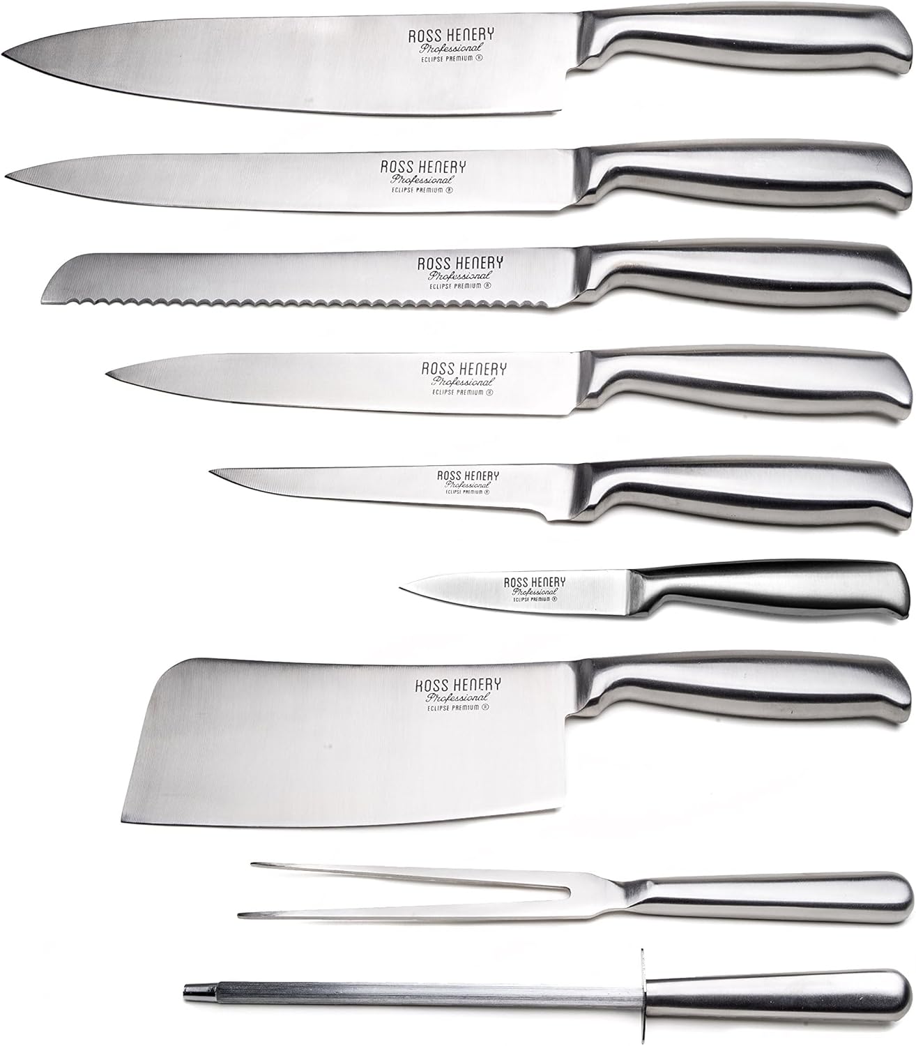 Ross Henery Eclipse 9-Piece Chef Knife Set – Stainless Steel Kitchen Knives with Travel Case