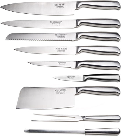 Ross Henery Eclipse 9-Piece Chef Knife Set – Stainless Steel Kitchen Knives with Travel Case
