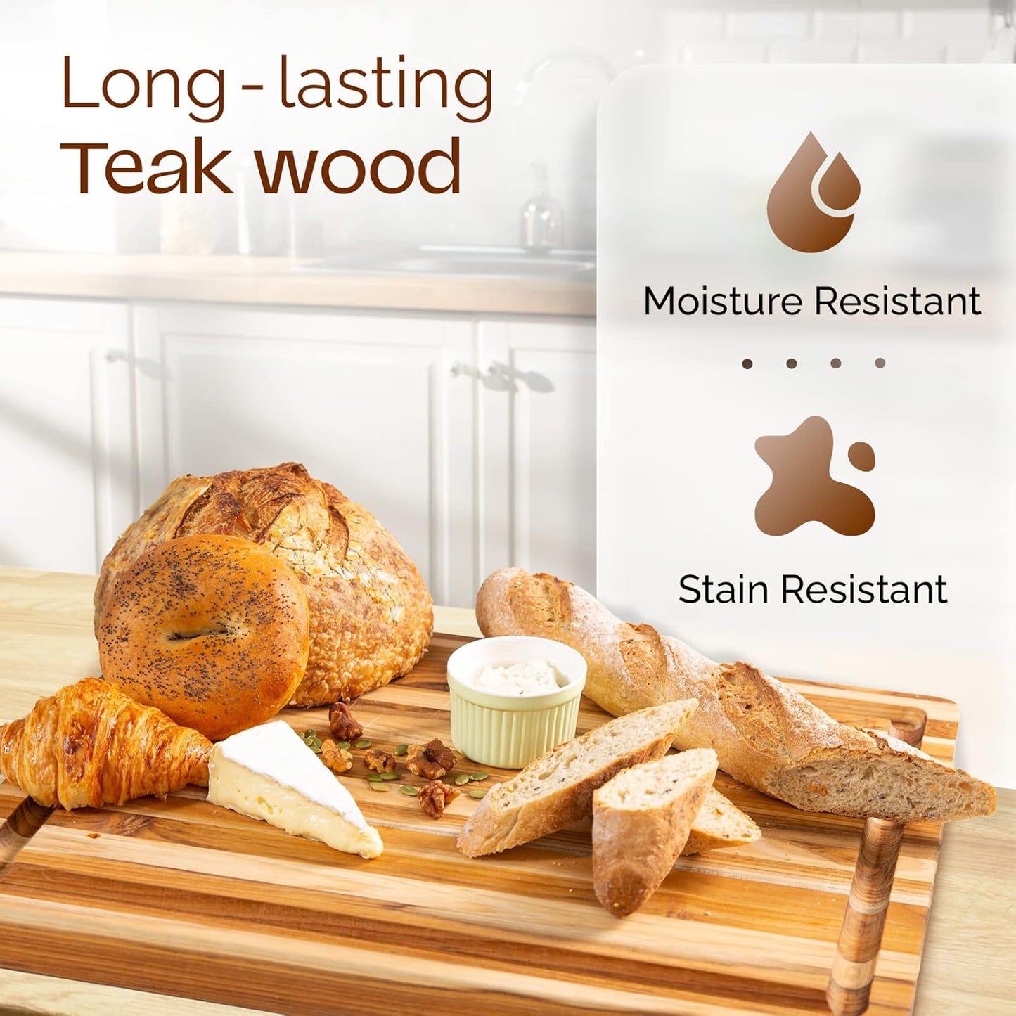 Yes4All Durable Acacia Cutting Boards for Kitchen, [17''Lx13''Wx1.5” Thick] Medium Edge Grain Cutting Board, Pre Oiled Wood Cutting Boards, Thick Chopping Board w/Juice Grooves and Easy Grip Handle