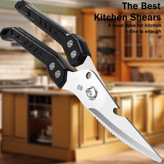 Heavy Duty Kitchen Poultry Shears - Professional Food Scissors for Spatchcocking Chicken, Cutting Raw Meat & Poultry Bones, Thick Steel Blades, Spring-Loaded, Dishwasher Safe Gold