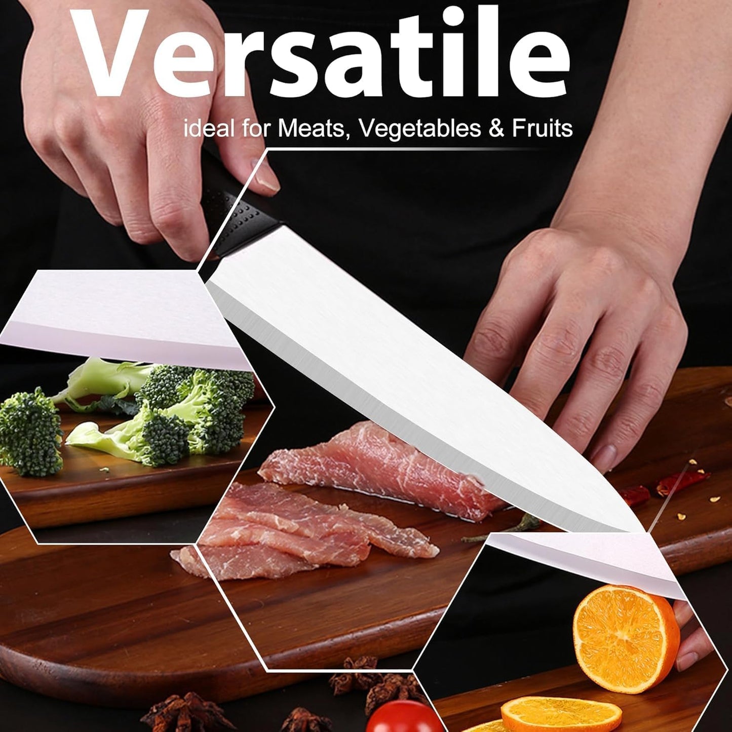 Ceramic Knife - 8 inch Chef's Knife - Light, Precise, Sharp Ceramic Kitchen Knife with Sheath Cover